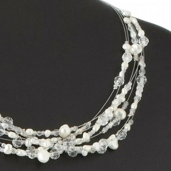 Multi-Strand Floating Freshwater Pearl and Small Glass Beads Necklace - Picture 2 of 3